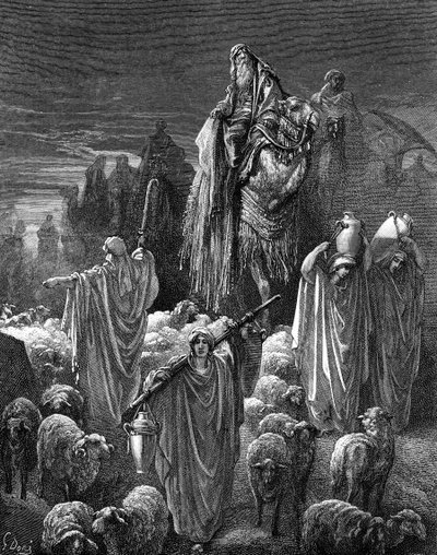 Jacob Travelling into Egypt (engraving by Doré) by Gustave Dore